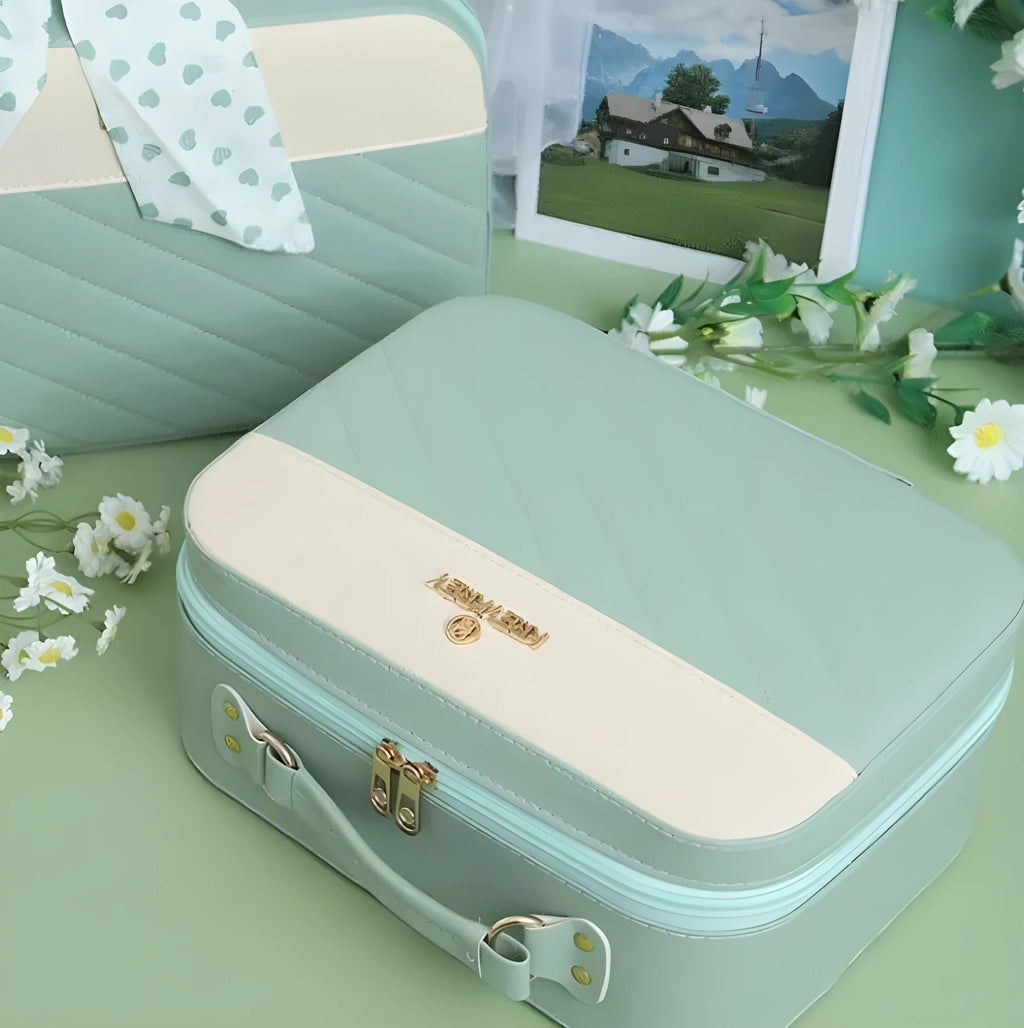 Green leather blind box luggage in business style, set of one piece for kids