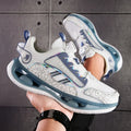 Men's low-top mesh sports shoes in beige orange with elastic band closure and textured TPU sole.