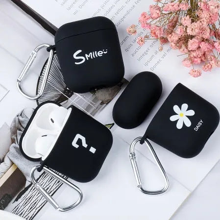 Black and Pink PC hard protective cases for Apple AirPods with decorative back cover designs.