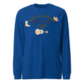 Blue men's loose fit sweater with printed letter patterns, round neck, medium thickness polyester construction