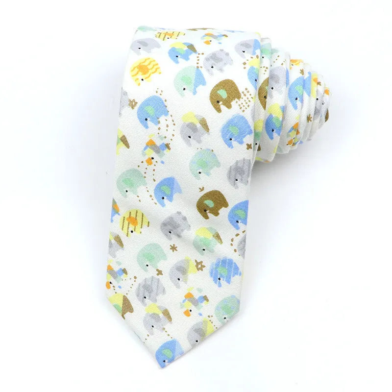 Korean style narrow cotton bow tie with cartoon pattern printing and adjustable neck strap
