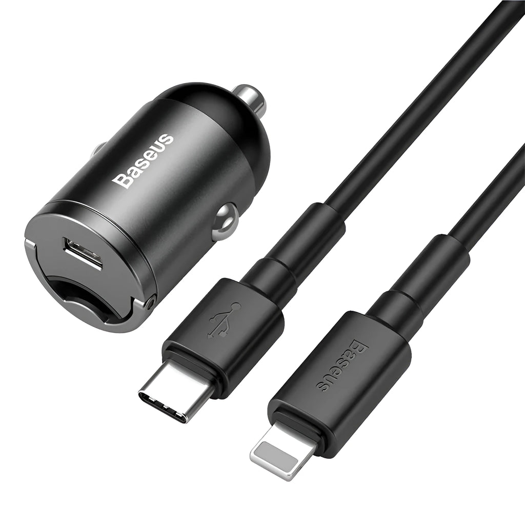 Electro-optical grey single USB port 30W car charger with 1 metre cable