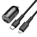 Electro-optical grey single USB port 30W car charger with 1 metre cable