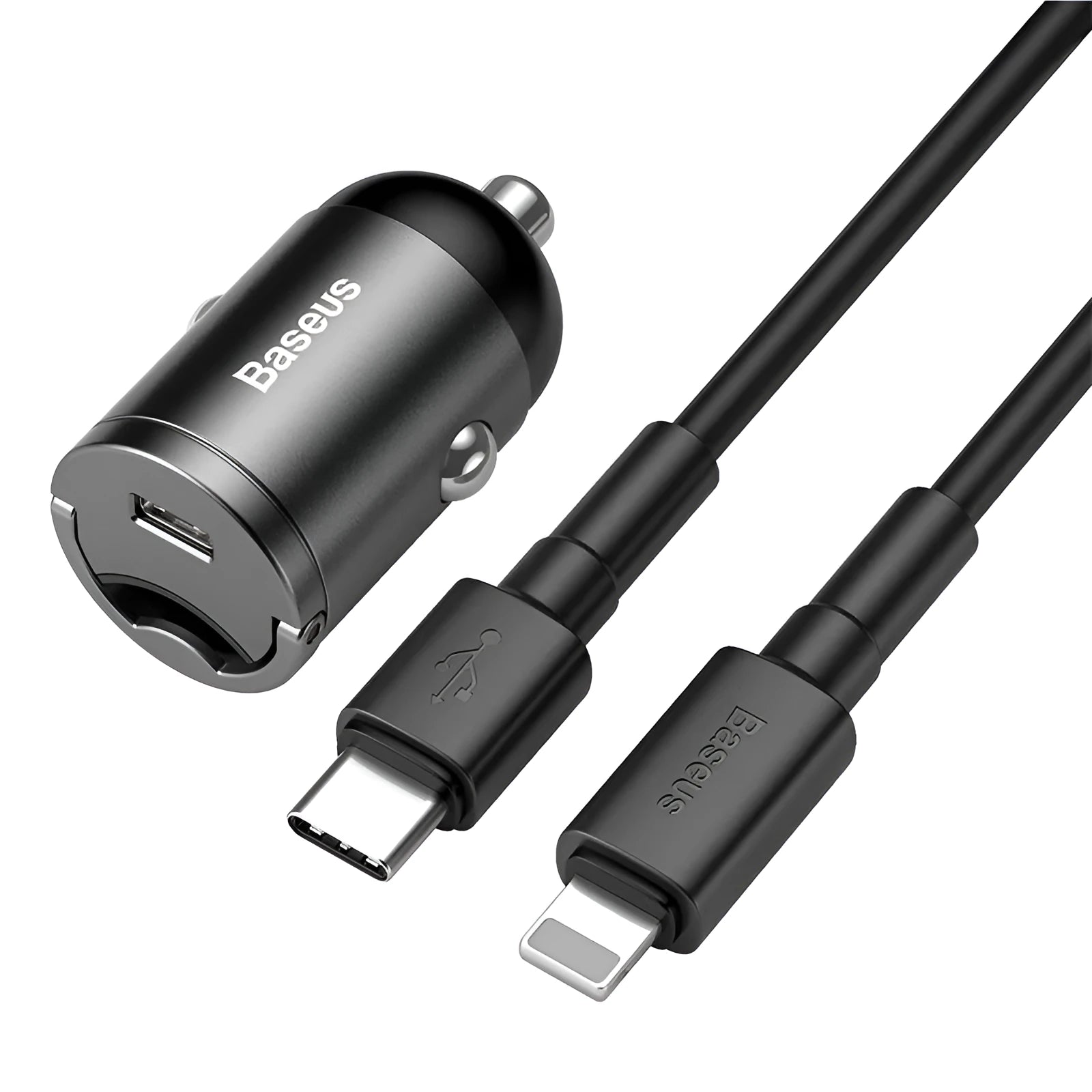 Electro-optical grey single USB port 30W car charger with 1 metre cable