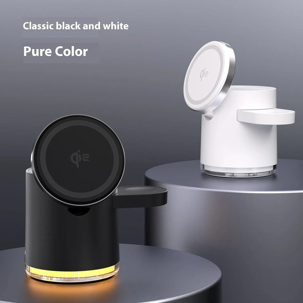 C16 portable magnetic three-in-one wireless folding charger in ivory white and black colour options