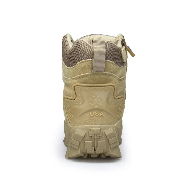 Men's black US Army Delta style tactical outdoor boots with a rubber sole.
