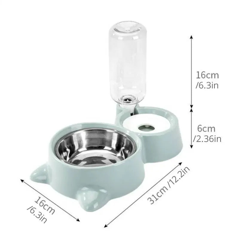 Blue automatic gravity pet food and water feeder bowl with stainless steel interior for cats and dogs