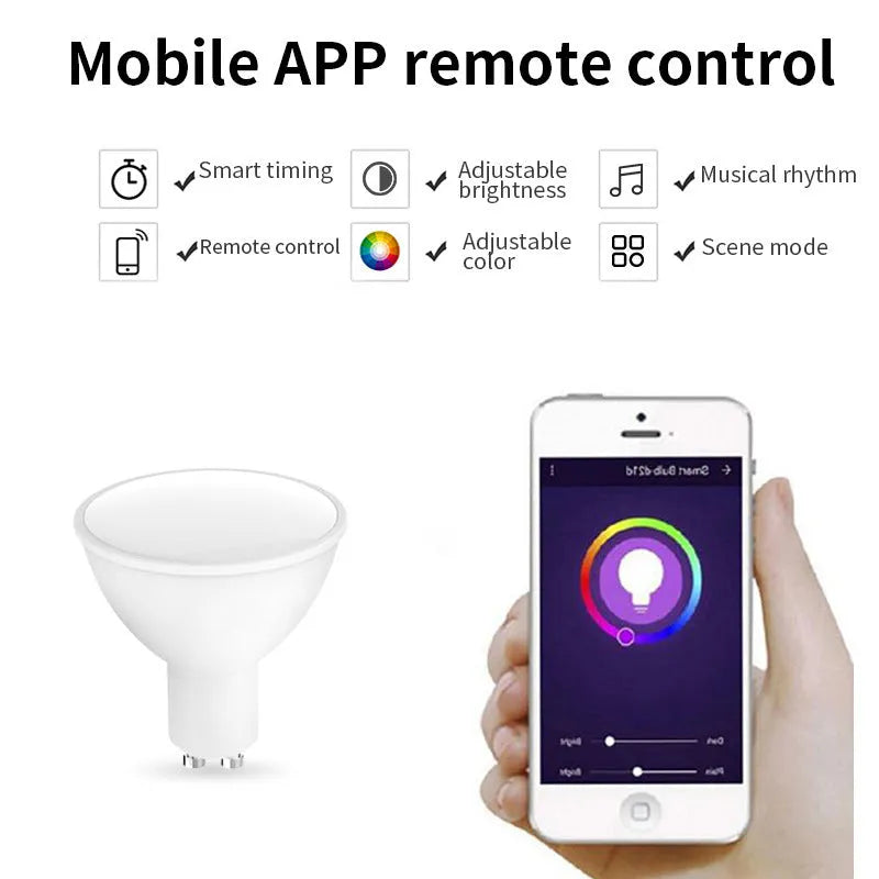 GU10 smart spotlight with RGBCCT colour mixing and WiFi connectivity for voice control