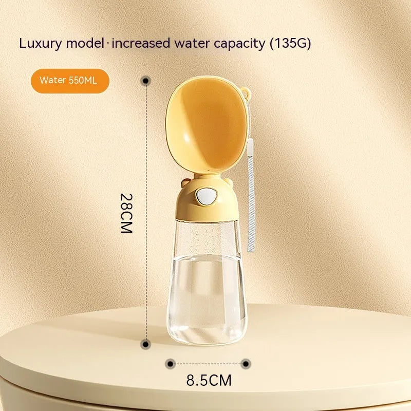 Portable dog water bottle and food container with integrated drinking bowl for pet travel