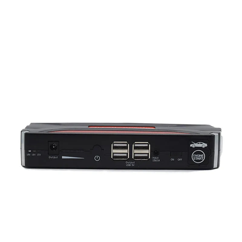 Black and red vehicle emergency starting power supply 12V on-board with 7800mAh battery capacity