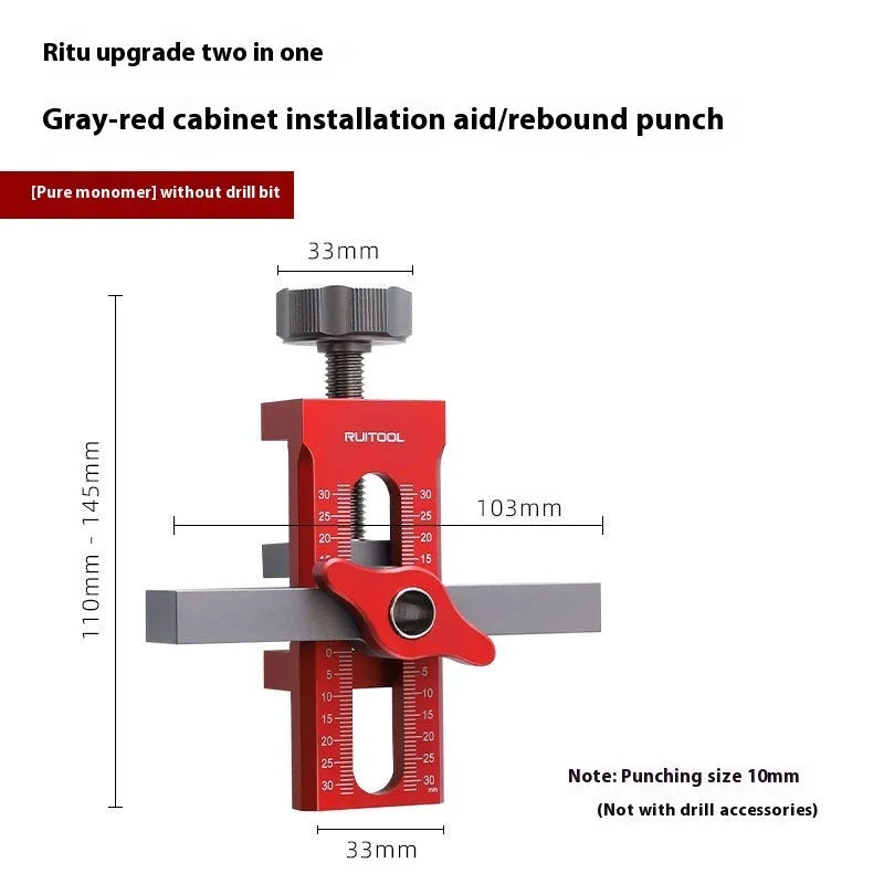 Aluminium alloy cabinet door installation aid tool for woodworking.
