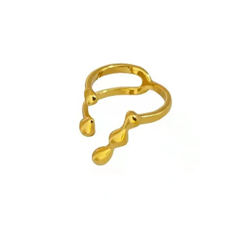 Adjustable open ring for women in brass with circular sphere design, gold or silver finish