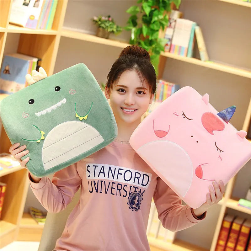 Cartoon memory foam seat back pillow with removable inner core for office and car chairs