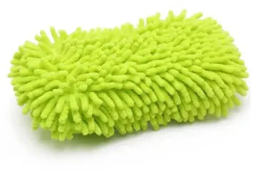 Silvery green chenille microfiber car wash sponge measuring 14cm by 25cm