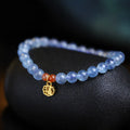 Women's natural ice transparent aquamarine crystal blessing card bracelet with 8mm round beads.