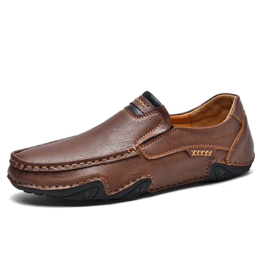 Men's casual slip-on shoes with flat rubber sole and microfiber upper in four colour options