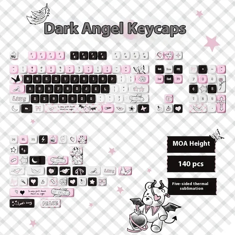 Full set of colourful cartoon pig themed PBT keycaps for mechanical keyboards on a white background.