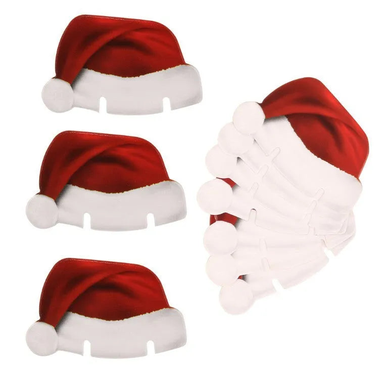 Set of 10 red Santa hat covers for wine glasses, non-woven fabric, 6x3.6 cm