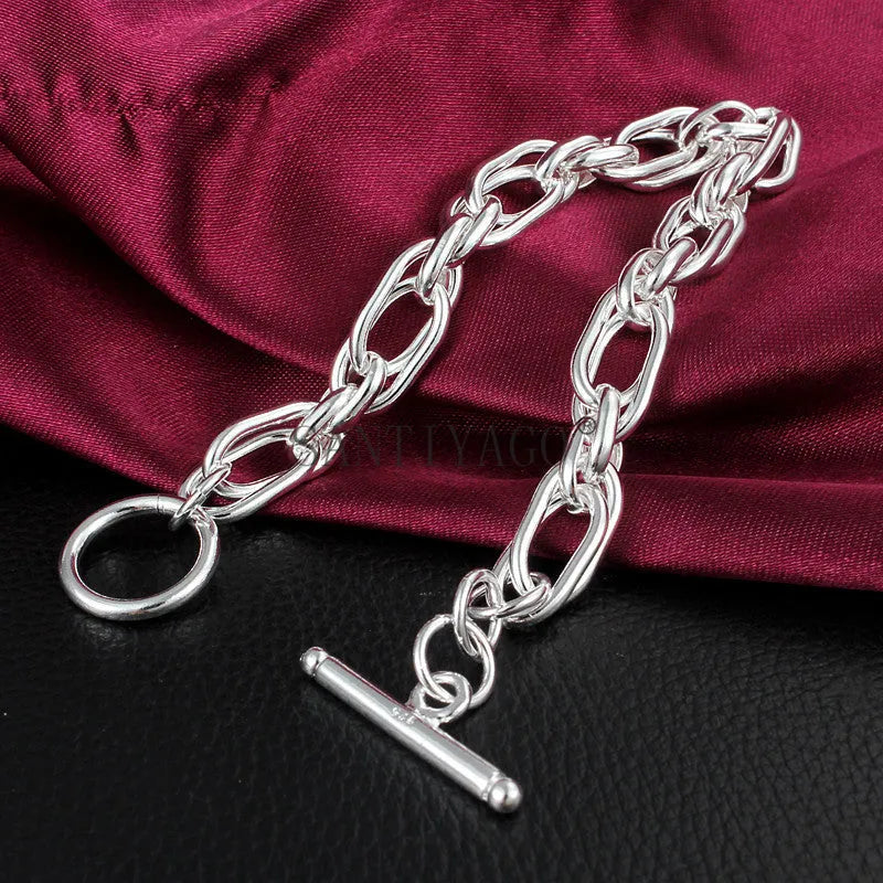 925 silver plated bracelet 20cm length 7mm width silver colour copper base