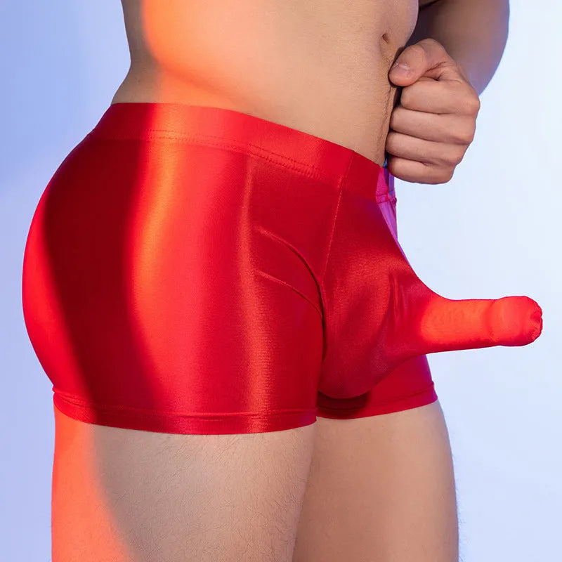 Men's elephant print nylon boxer shorts with seamless design and mid waist