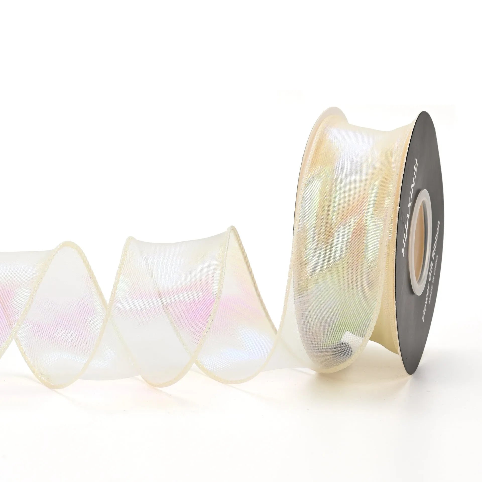 Fishtail yarn ribbon mesh with colourful wave pattern measuring 4cm wide for gift wrapping and decoration