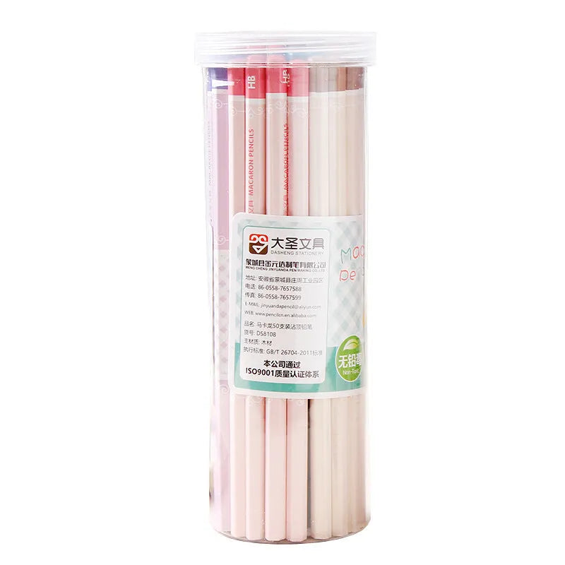 Basswood hexagonal barrel HB pencils in a wooden pack of 50.