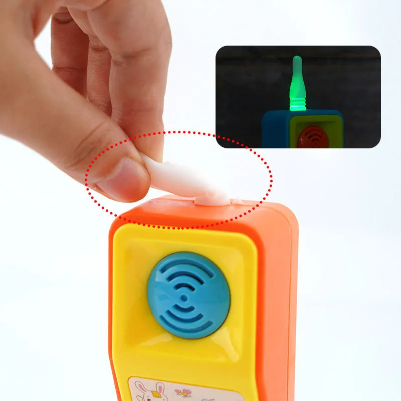 Children's battery-operated cartoon animal toy with colourful lights and sound buttons for age 3+.