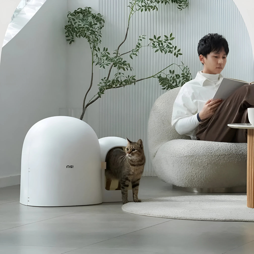 Fully enclosed oversized cat litter box in ABS plastic measuring 67.7cm x 49cm x 50cm