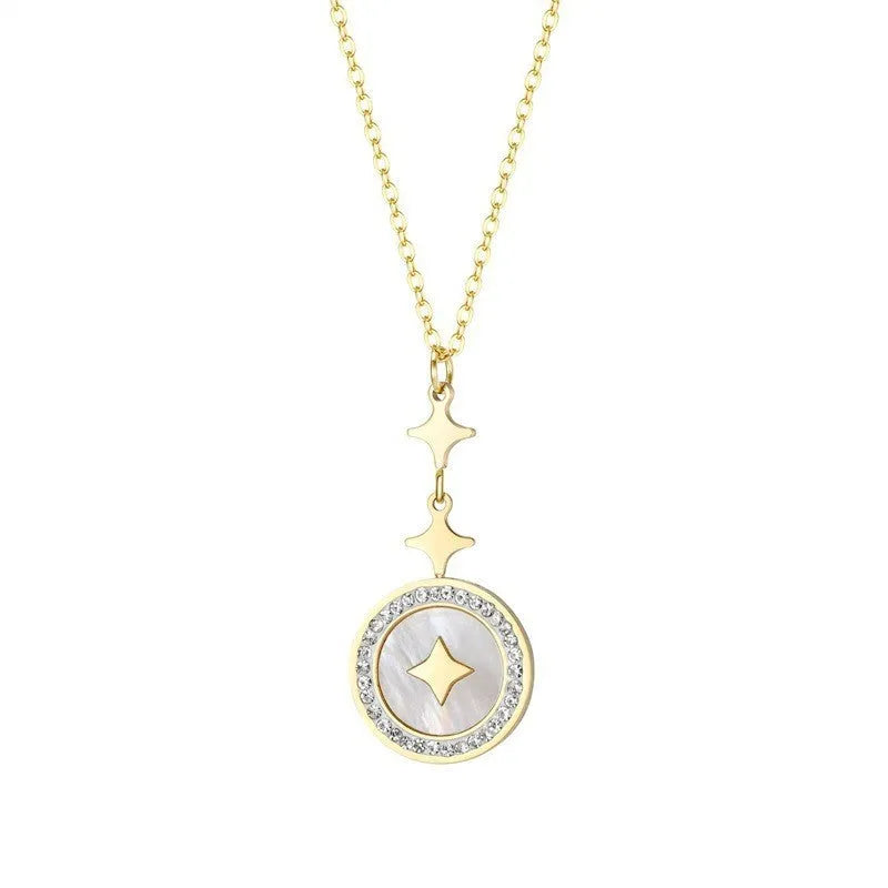 Titanium steel necklace with six-pointed star diamond pendant on adjustable O-ring chain