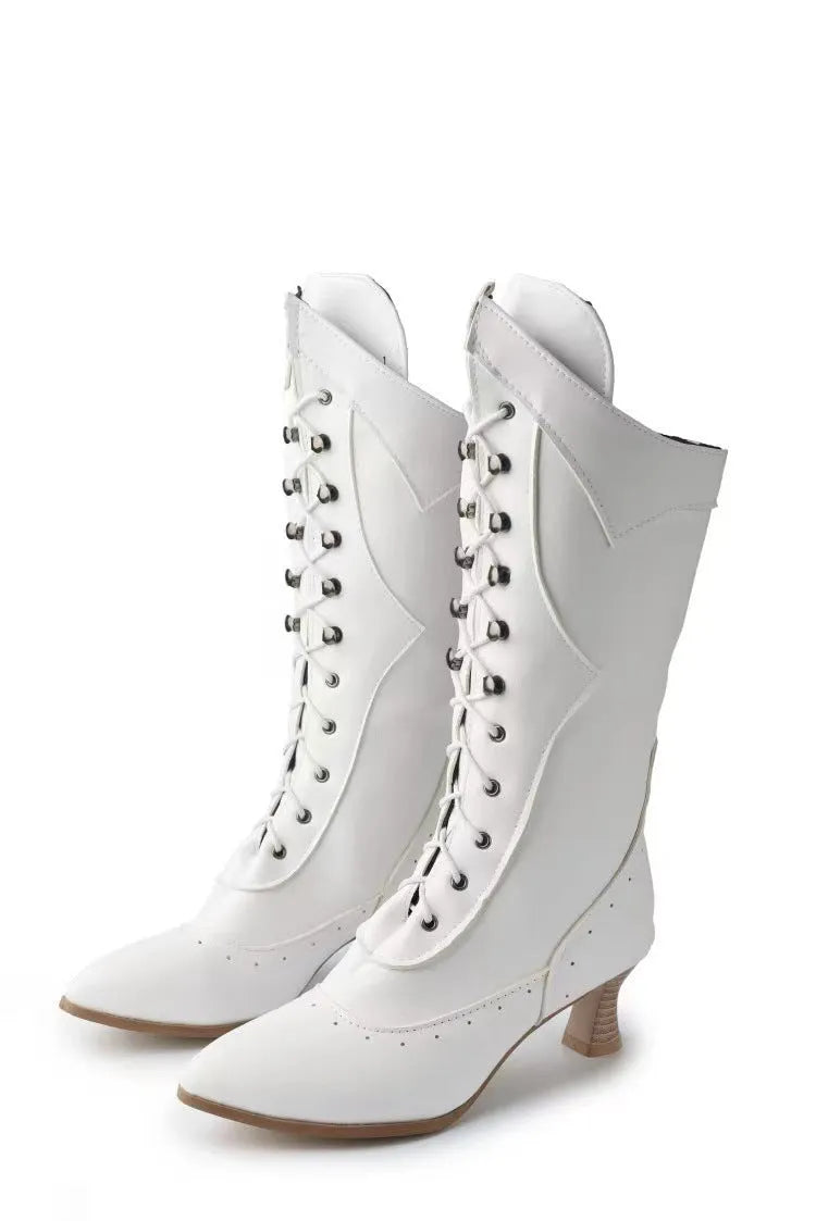 Lace-up Martin boots wine cup heel round toe large size women's boots black coffee white