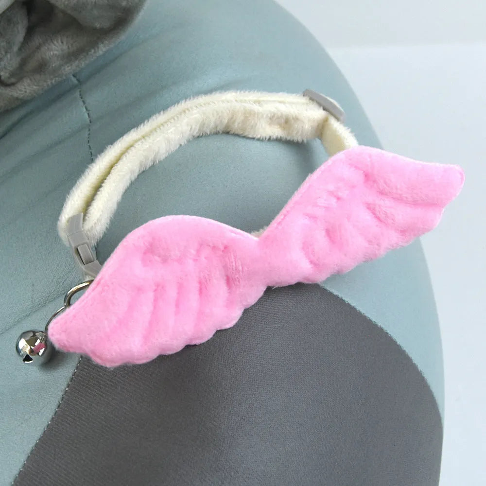 Creative Pet Cat Angel Wings Bell Collar in solid colour polyester, white and pink options, with bell, for 20-35 cm neck size