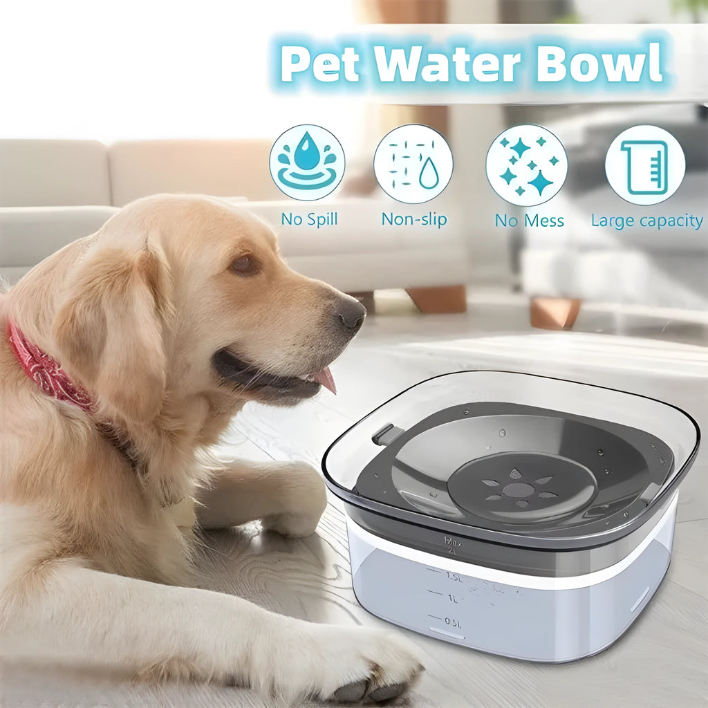 70oz Large Capacity Dog Water Bowl with Spill Proof Design, 2L Transparent Visible Water Level Slow Drinking Bowl for Dogs and Cats, Antispill Non-Slip Silicone Plugs and Frosted Bottom for Clean Floors
