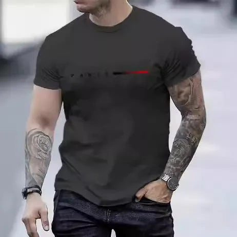 Men's slim fit casual top with a blue 3D printed mesh pattern on the front.