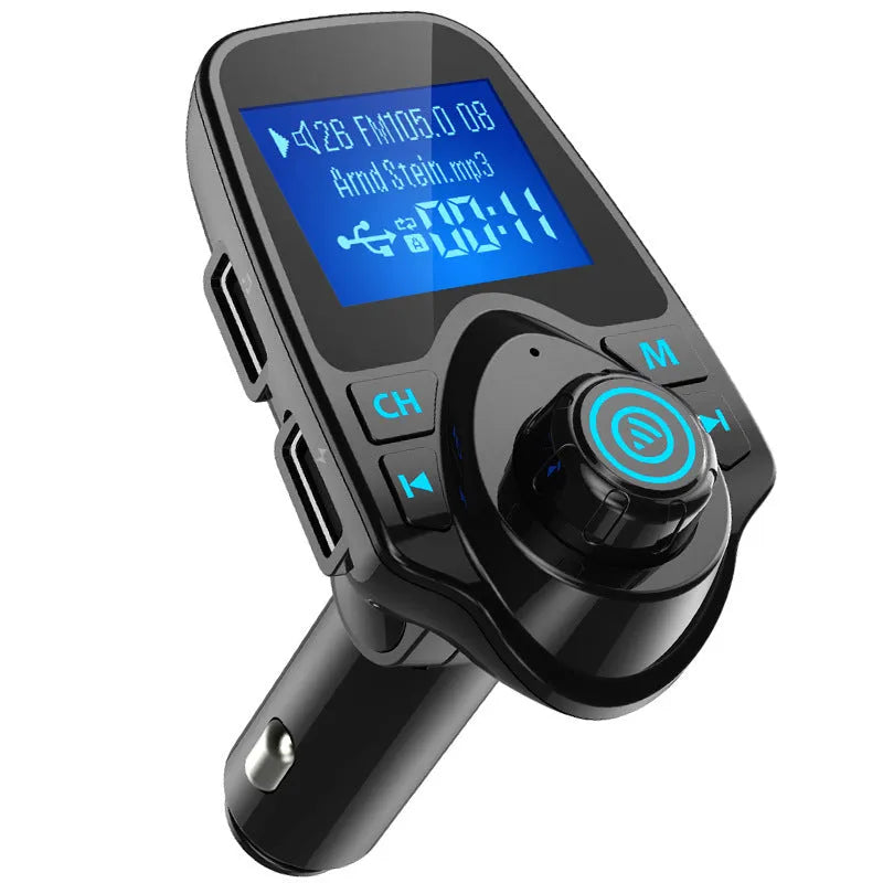 Black G7 car Bluetooth FM transmitter and hands-free kit with USB port and TF card slot.