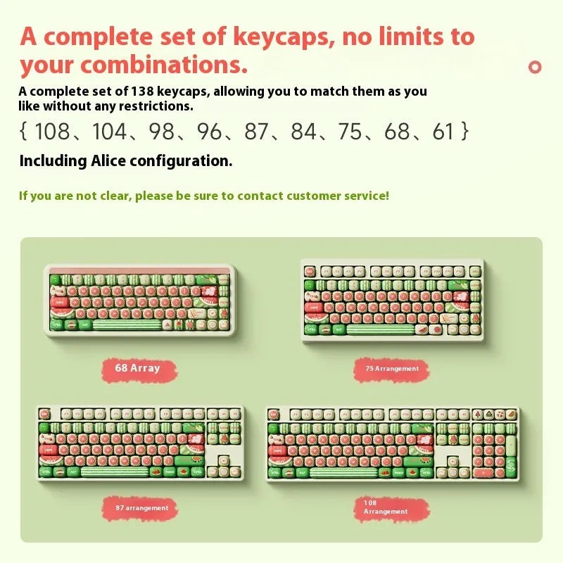 Watermelon themed mechanical keyboard key caps with full five-sided sublimation print.