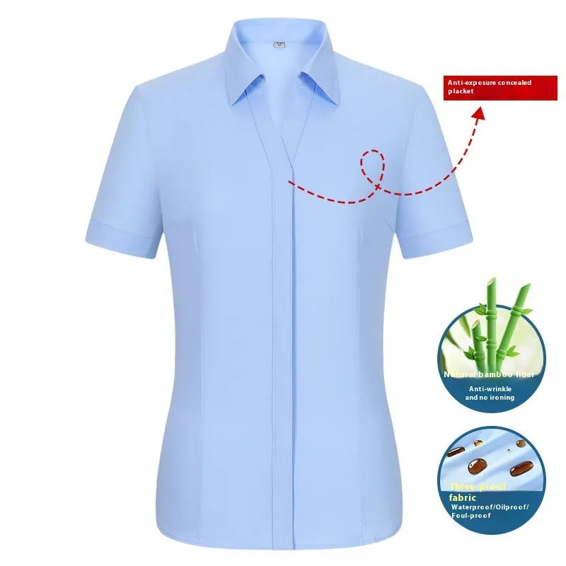 Men's waterproof business shirt in bamboo fibre with slim fit and square collar
