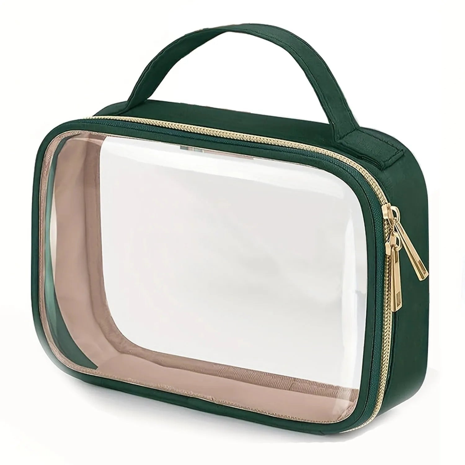 Transparent PVC cosmetic organiser bag with chain in multiple colours including leopard print for lipstick and brush storage.