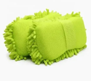 Silvery green chenille microfiber car wash sponge measuring 14cm by 25cm