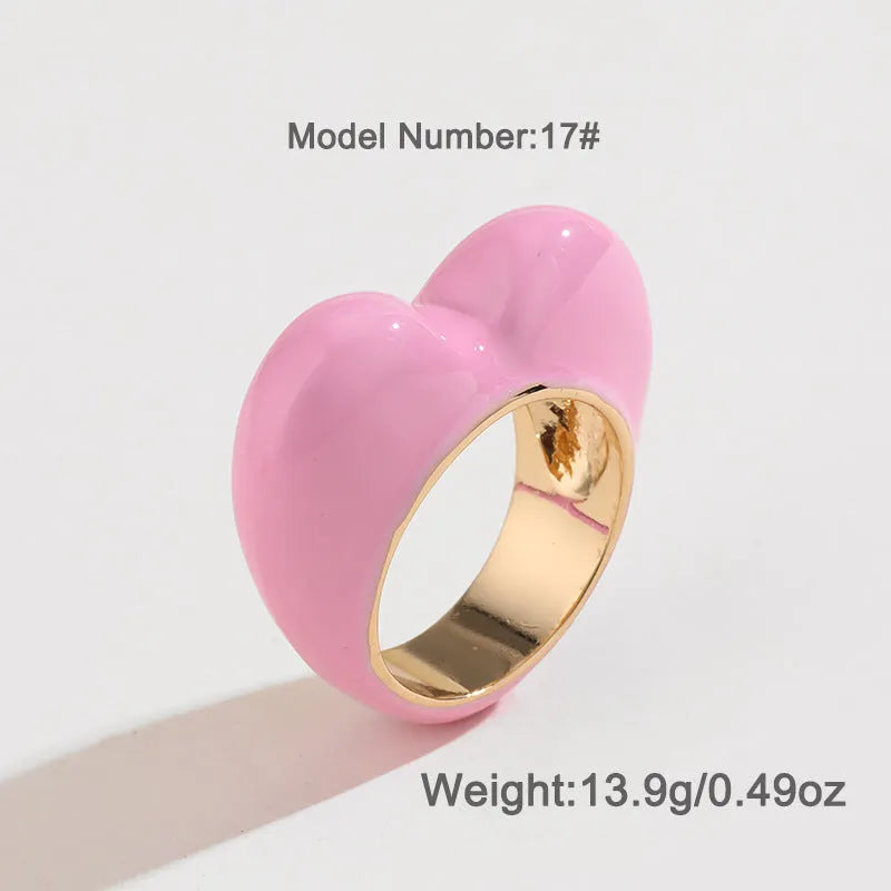 Colourful 3D enamel heart ring in zinc alloy with romantic design elements