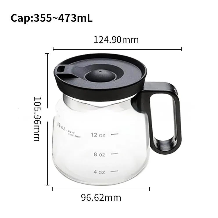 Transparent borosilicate glass pour-over coffee maker with a black silicone cover on a kitchen counter.
