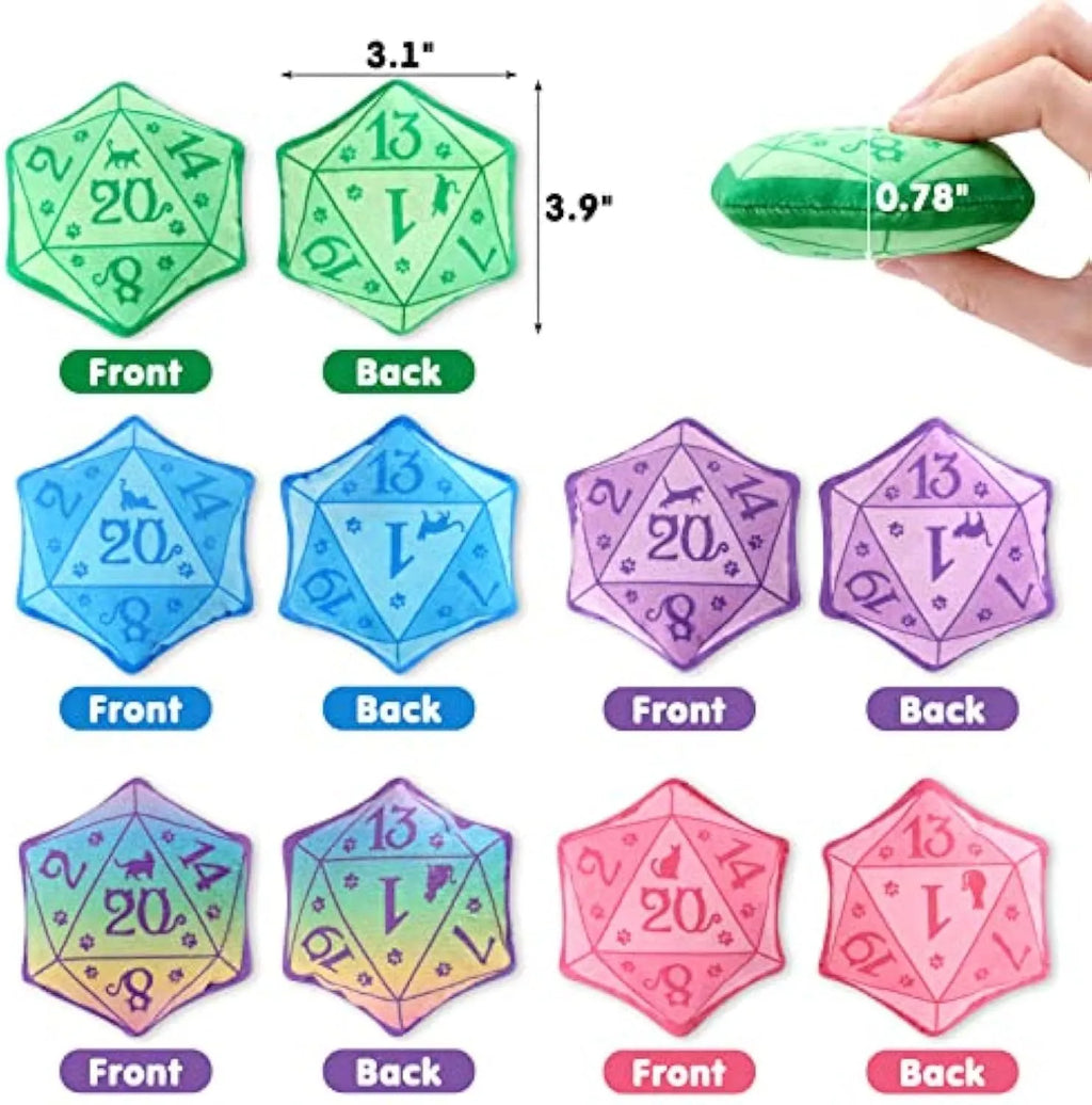 Dice-shaped plush catnip toy in multiple colours for D&D and cat play