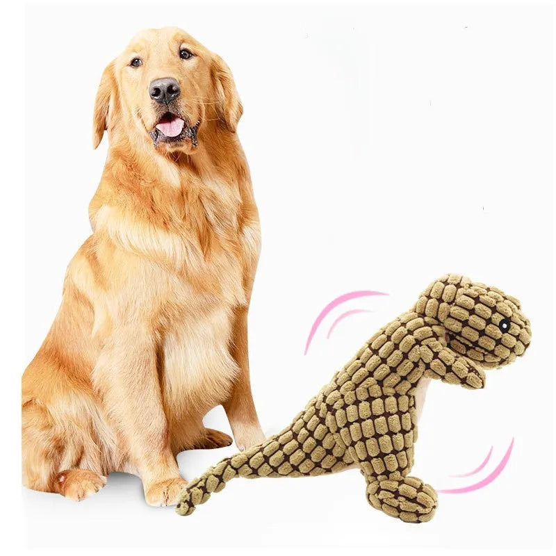 Grey, green, or orange dog chew toy with sound, shown next to a measuring tape indicating its 35cm length.