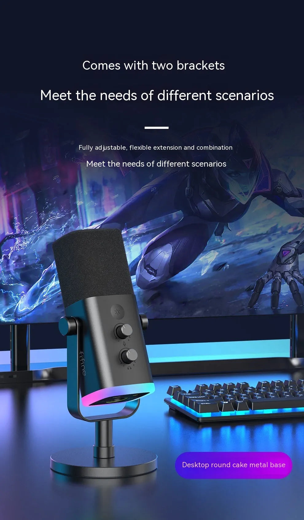 Dynamic noise reduction microphone in black colour with XLR cable and mounting base