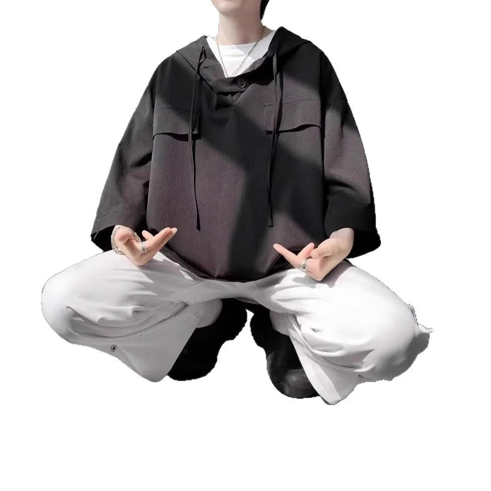 Men's hooded short sleeve t-shirt in polyester fabric for summer casual wear