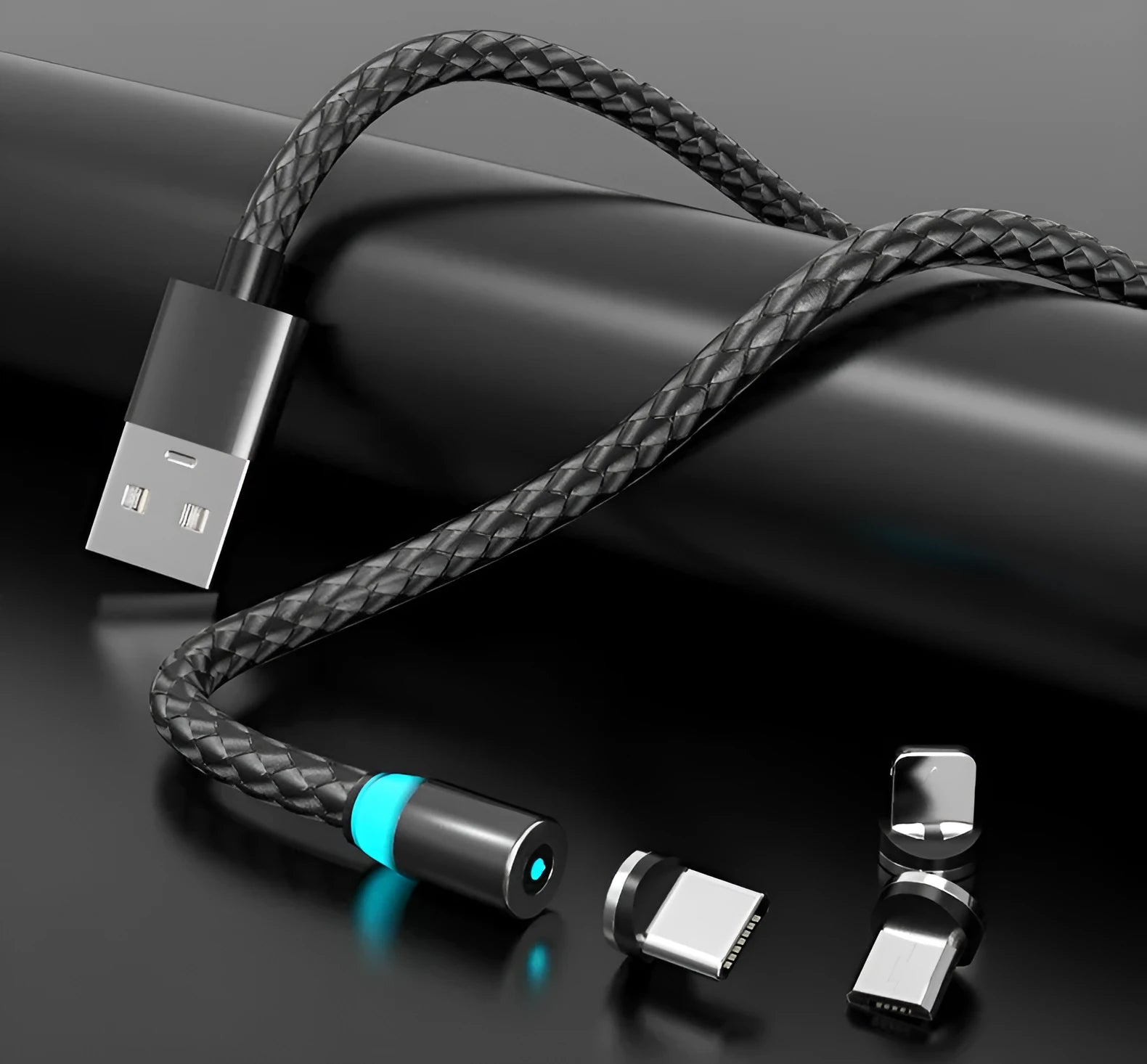 Magnetic data cable with breathing light in various colours and lengths for Apple and Android phones