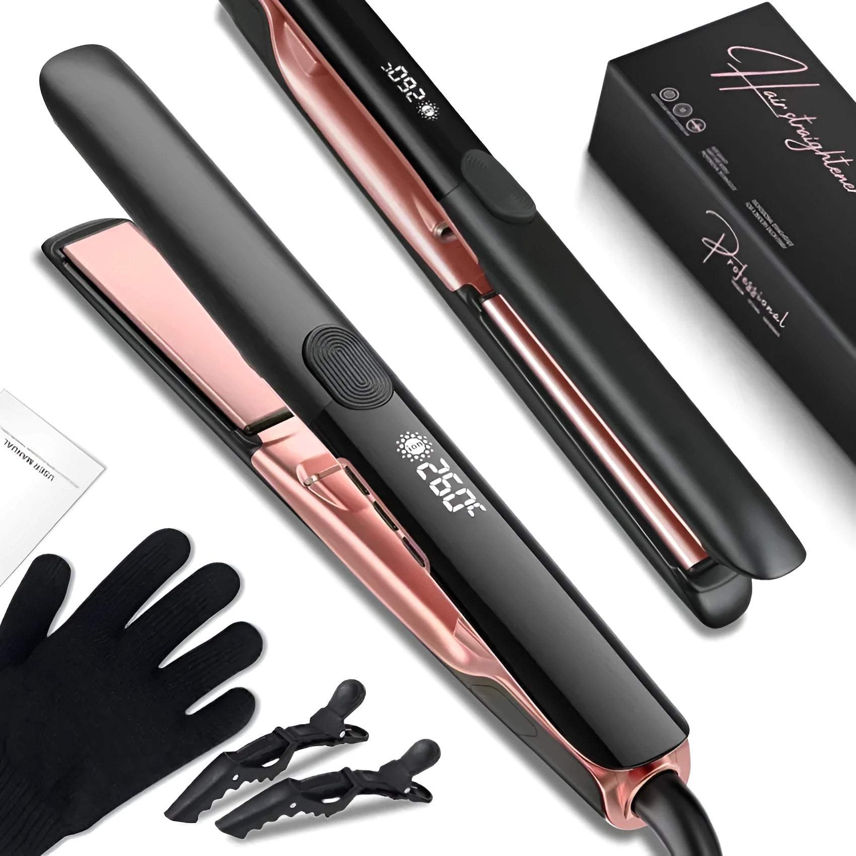 Hair straightener with temperature display showing 207℃ on ceramic anion plates