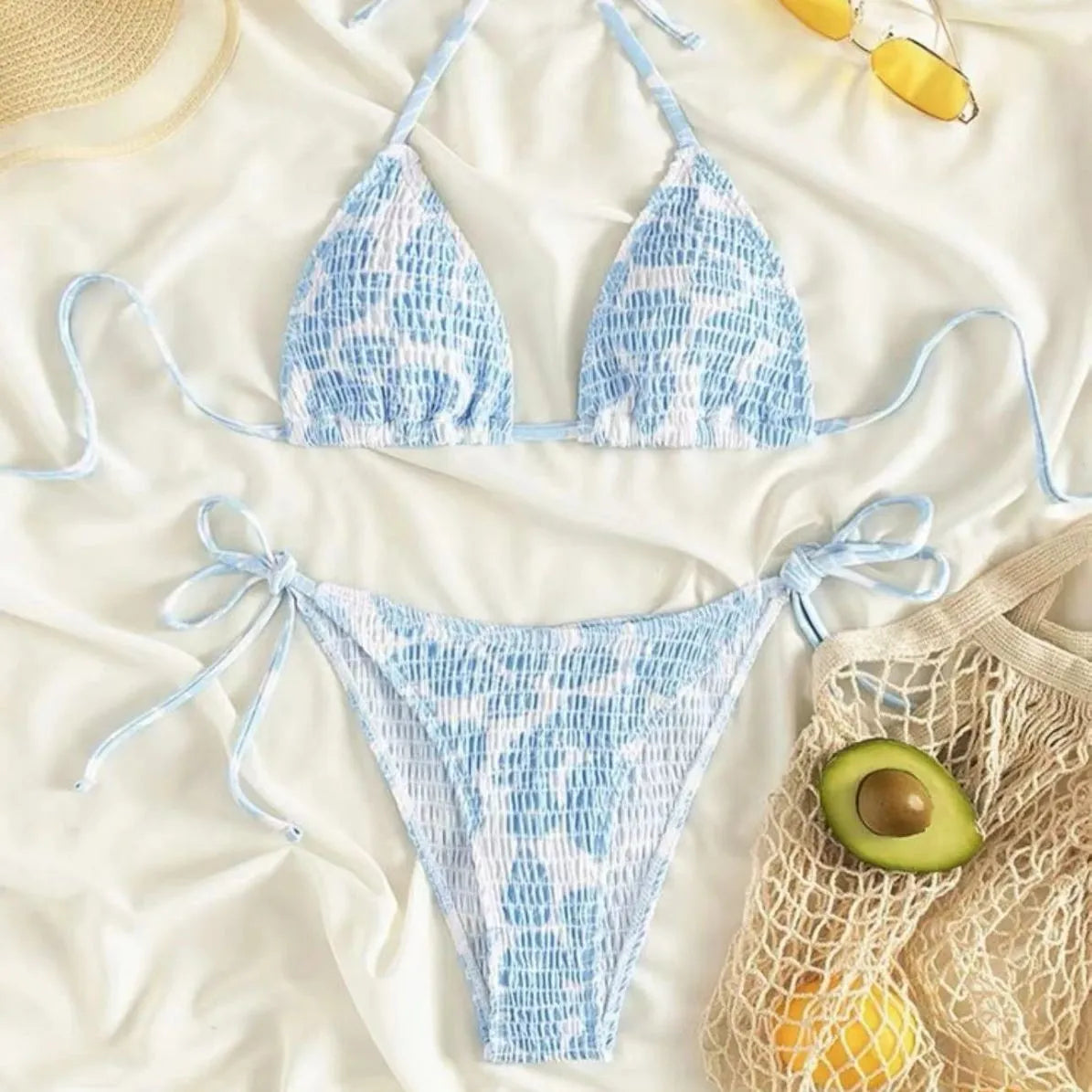 Women's halter swimsuit with floral pattern in multiple colour options