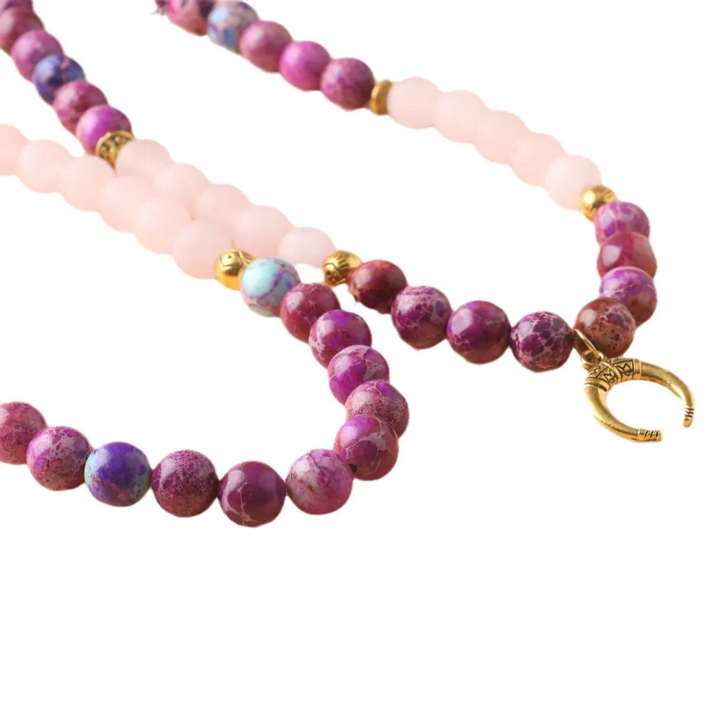 Women's personalised necklace with pink crystal Emperor stone round pendant