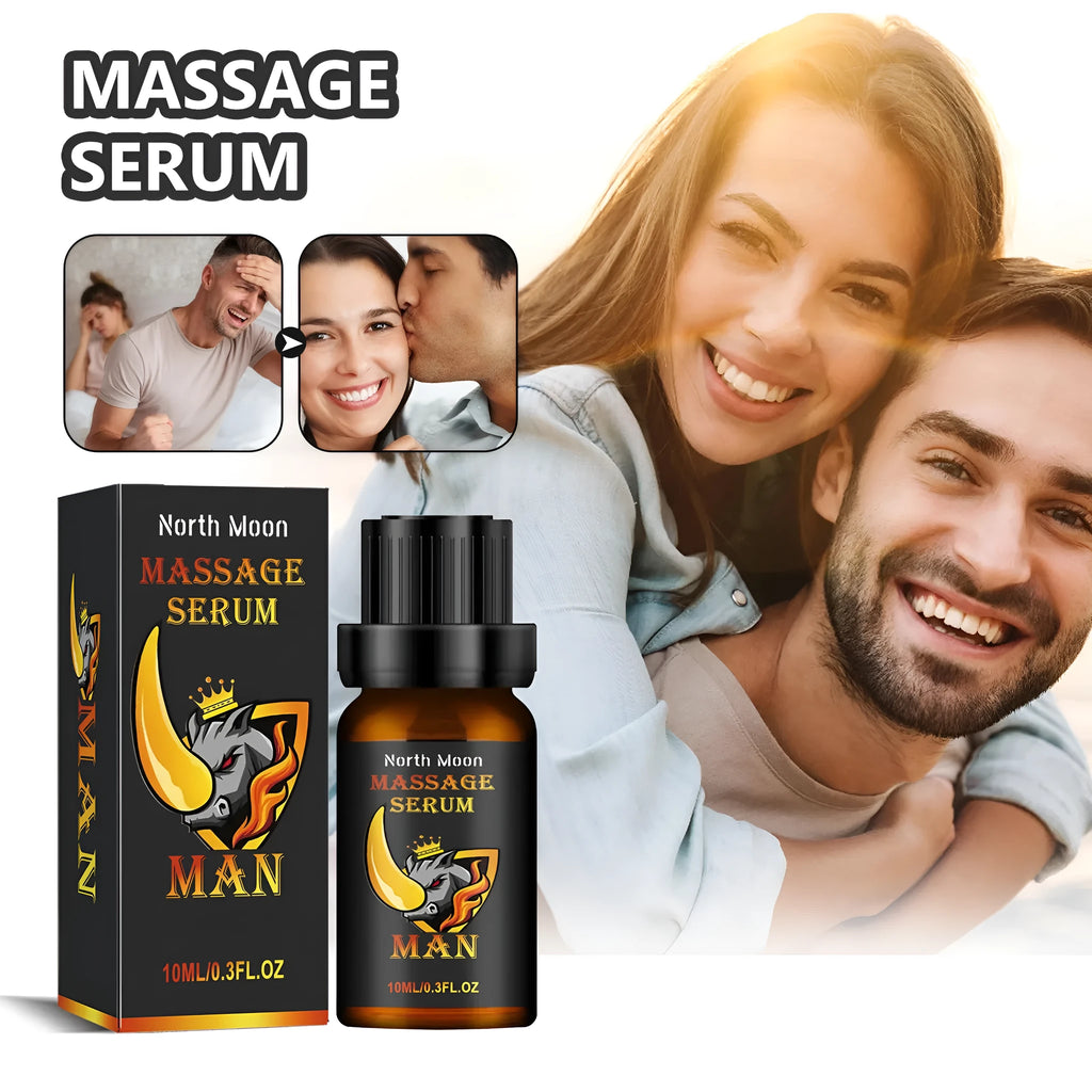 10ml bottle of men's endurance vitality massage essential oil with mineral oil and plant extracts