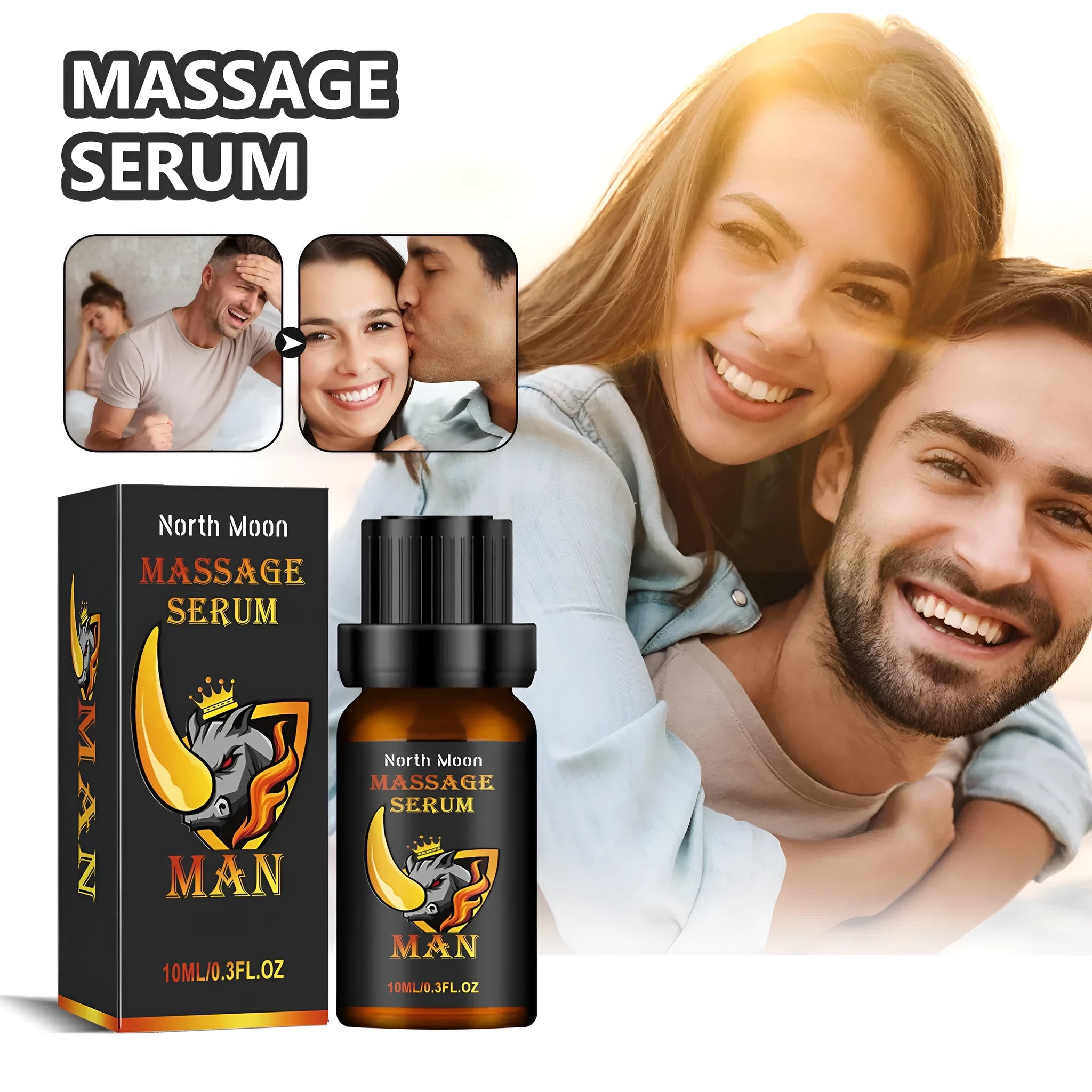 10ml bottle of men's endurance vitality massage essential oil with mineral oil and plant extracts